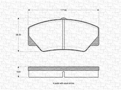 MAGNETI MARELLI 363702160800 -  Комплект тормозных колодок, дисковый тормоз